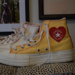 Yellow & White Converse with Heart